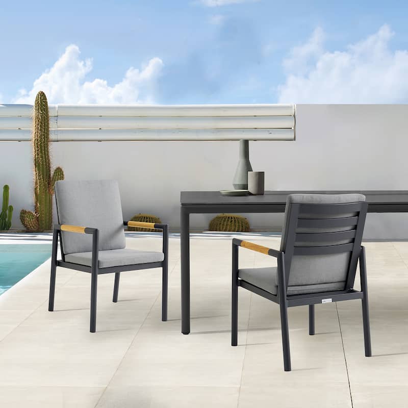 Royal Black Aluminum & Teak Outdoor 5-Piece Dining Set