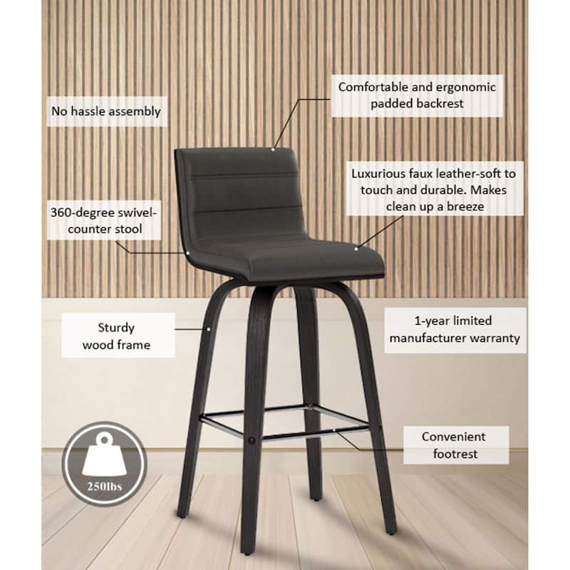 Skara Mid-Century Swivel Counter Stool, Upholstered Counter Height Chair with Bentwood Legs