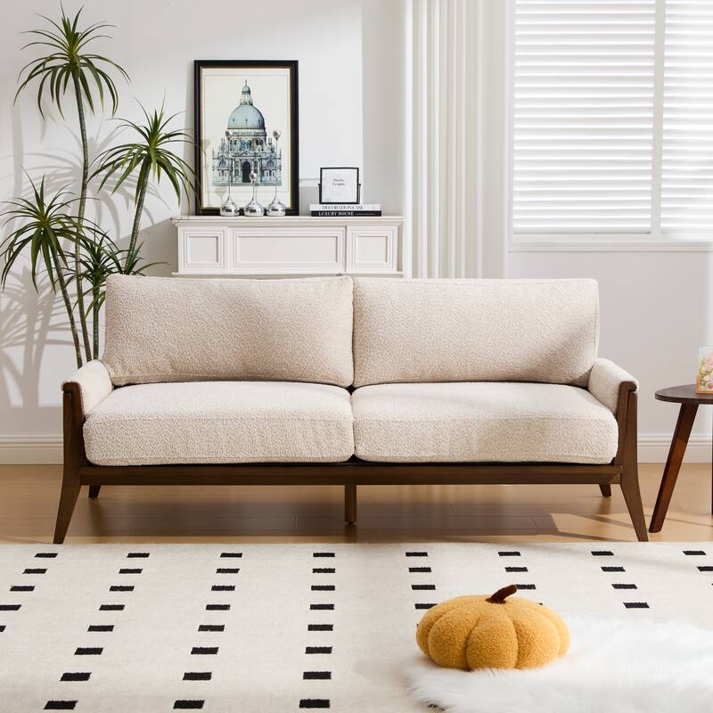 Christopher Knight Home - Mid-Century Modern 3-Seater 74" Upholstered Sofa with Solid Wood Frame