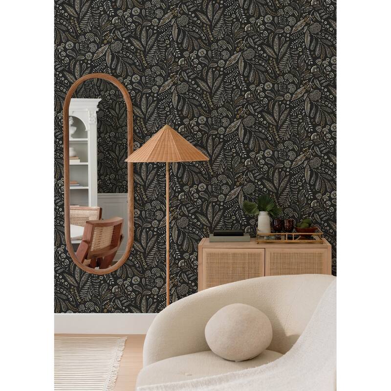 A-Street Prints Briar Black Floral Wallpaper