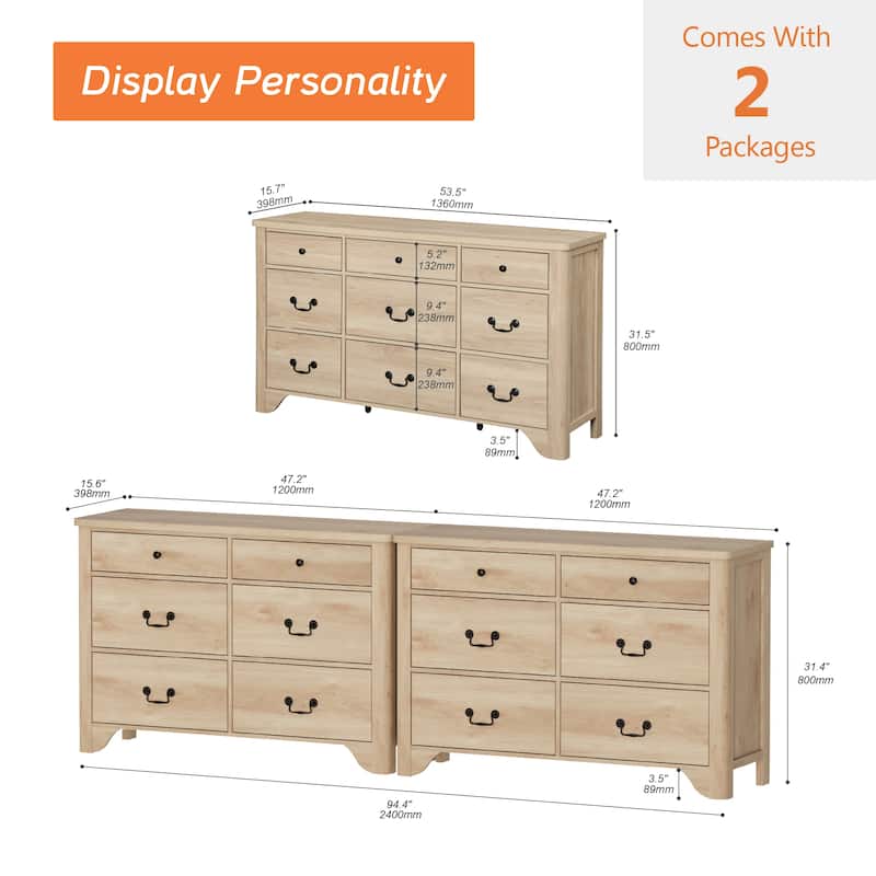 WAMPAT Farmhouse Dresser TV Stand with 12 Drawers for TVs up to 90 Inch, 94.5" W Wood Entertainment Center with Storage