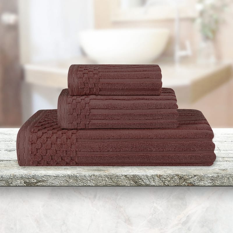 Superior Soho Ribbed Cotton 3-Piece Assorted Towel Set - Java