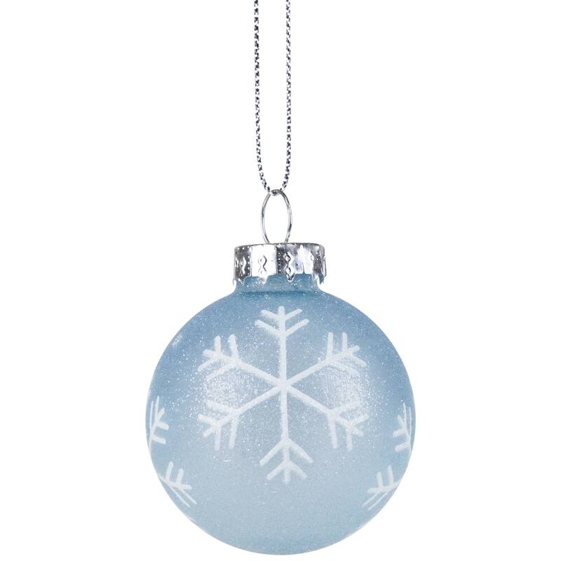 12ct Light Blue Glitter Textured Glass Christmas Ball Ornaments 1.75"