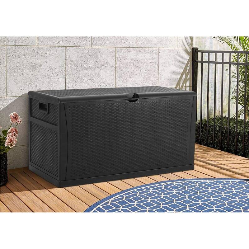 SUNCROWN 120 Gallon Deck Box Outdoor Resin Wicker Storage Container