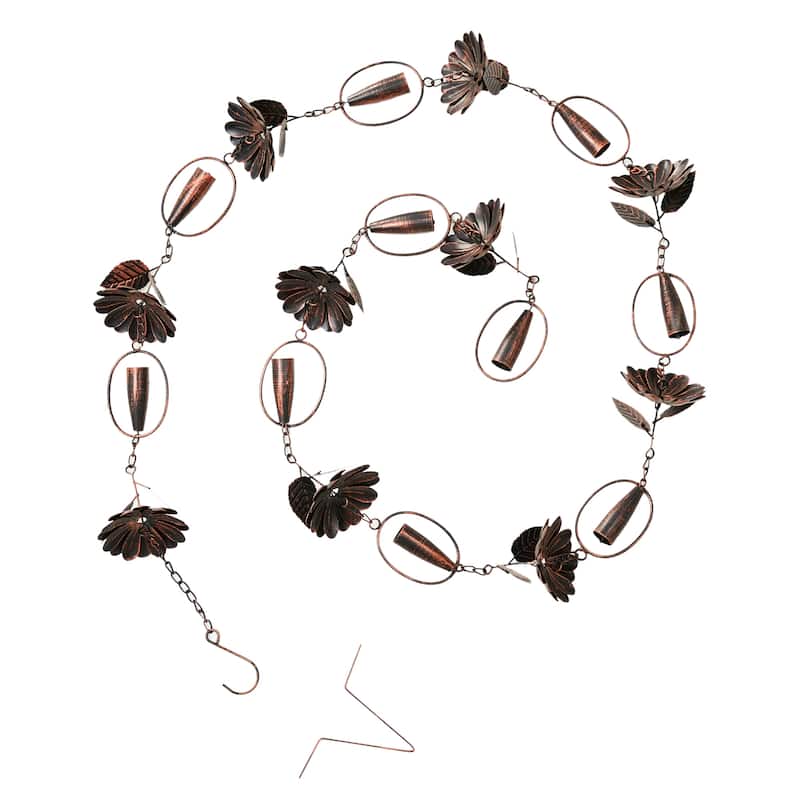 Glitzhome 102"L Antique Bronze Rain Chain with 20-Piece Lotus Flowers & Bells - 1-Piece