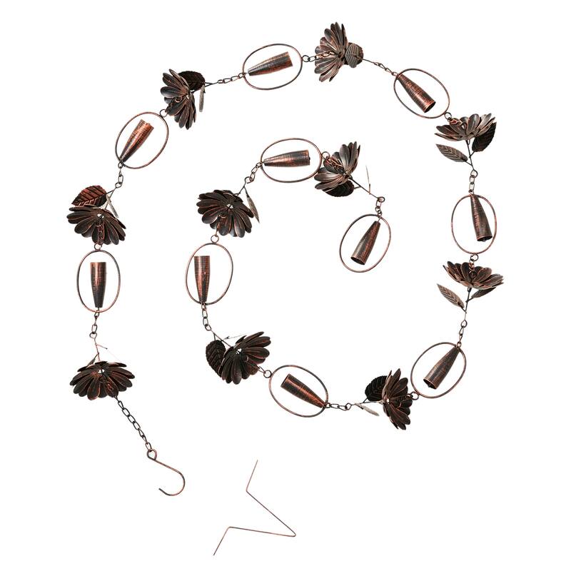 Glitzhome 2-Piece 102" Long Bronze Rain Chains with Fish/ Lotus/ Umbrella/ Watering Pot