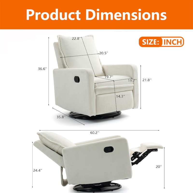 Cozy Short Plush Fabric 270° Swivel Rocker Chair Manual Recliner Chair