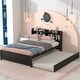 preview thumbnail 1 of 3, Full Size Bed with Pull-Out Trundle and Built-In Bookcase Headboard, Pine Wood Frame with Sturdy Slats Espresso