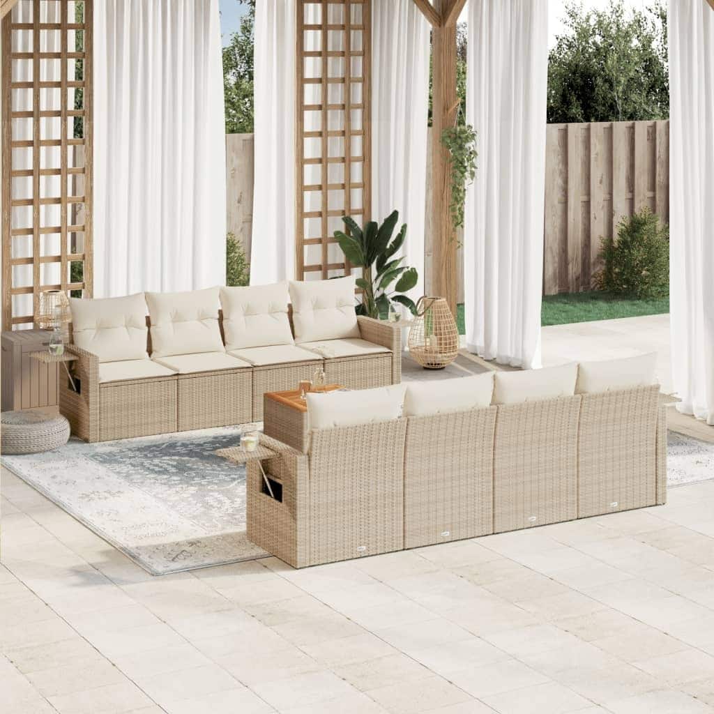 vidaXL Garden Sofa Set 9 Piece with Cushions Outdoor Sofa Set Poly Rattan
