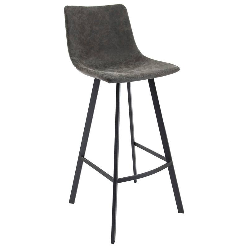 Elland Modern Upholstered Leather Bar Stool with Stainless Steel Legs, Curve Padded Seat, Built-in Footrest, and Plastic Glides