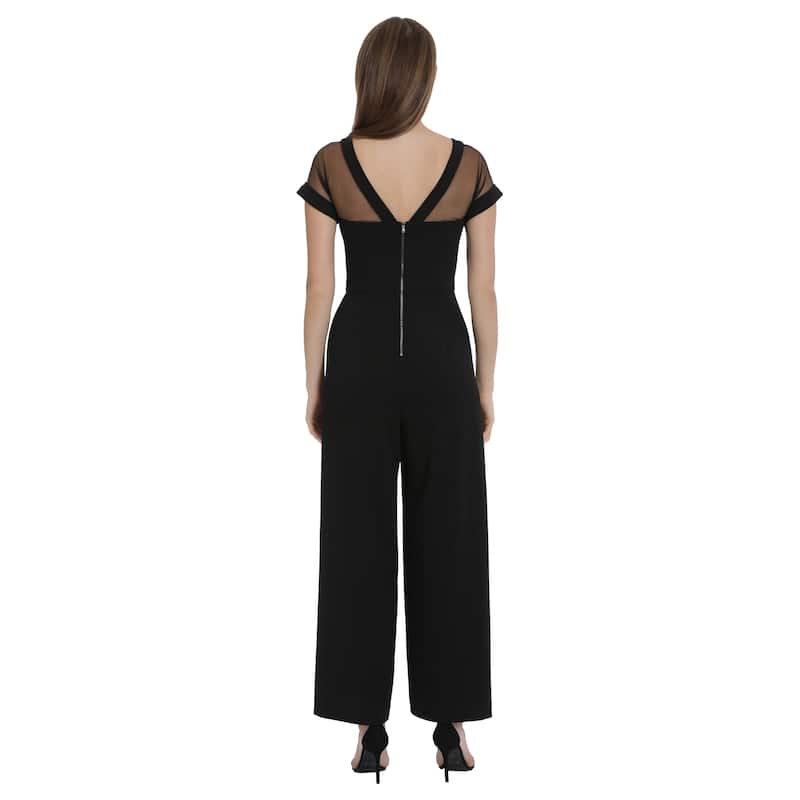 Maggy London Illusion Neckline Wide Leg Jumpsuit