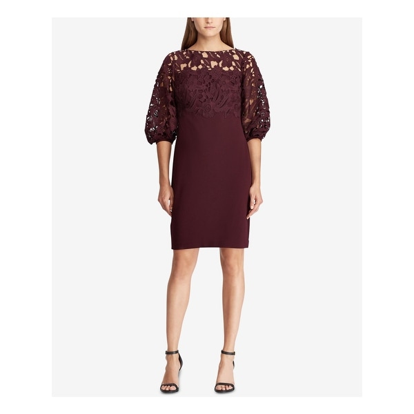 RALPH LAUREN Burgundy 3/4 Sleeve Above The Knee Sheath Dress Size 2. Opens flyout.