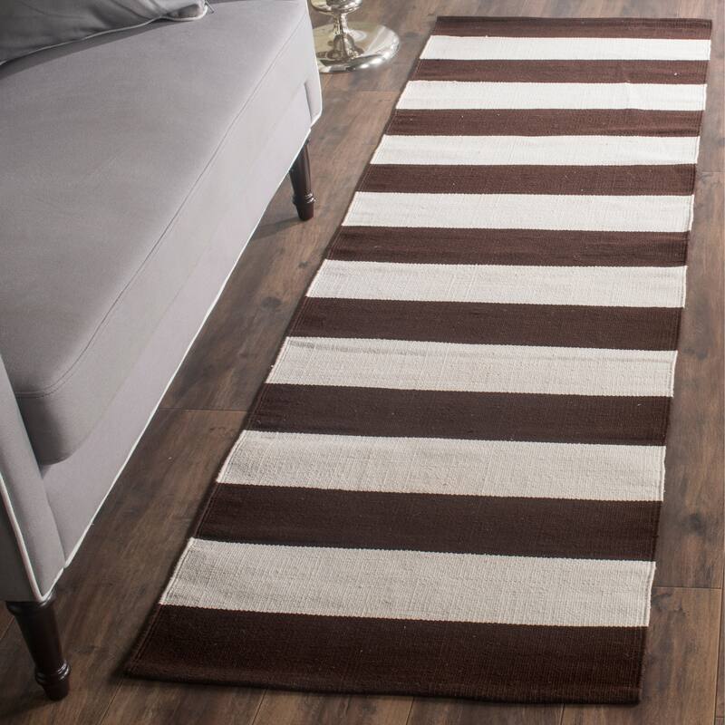 SAFAVIEH Handmade Montauk Caspian Stripe Cotton Flatweave Rug - 2'3" x 7' Runner - Chocolate/Ivory
