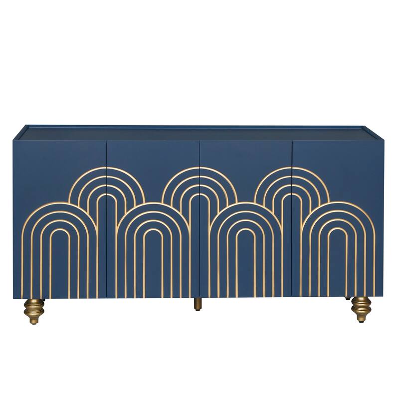 Roomfitters Modern Fluted Sideboard, 4-Door Buffet Cabinet with Curved Accents & Adjustable Shelves
