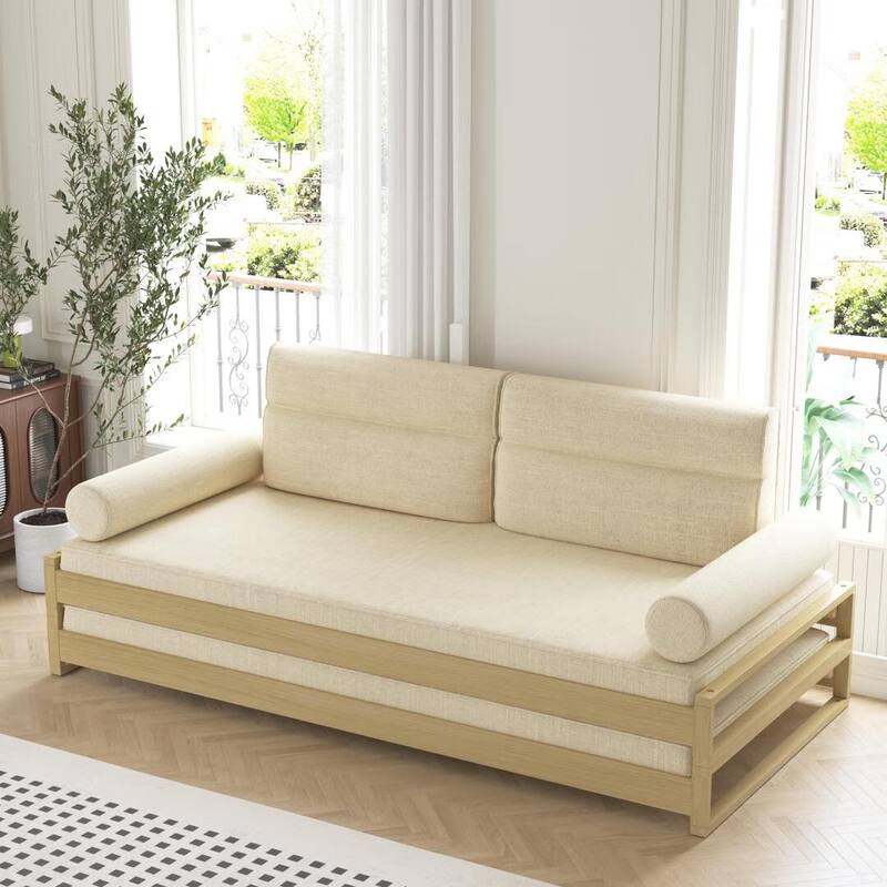 Convertible sofa bed comfortable stackable sofa bed, cotton-linen fabric - for living room bedroom (yellow)