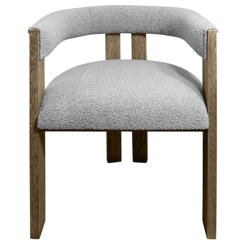 Upholstered Boucle Open Back Dining Arm Chair with Solid Wood Legs