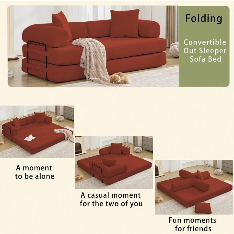 Corduroy Foldable Sofa Convertible into King Floor Bed w/ Non-Slip Pad