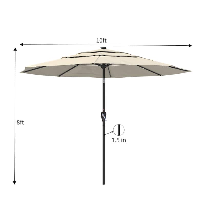 Clihome 10FT LED 3-Tier Patio Market Umbrella with Crank
