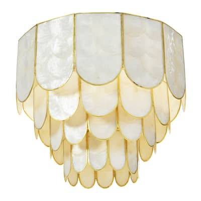Capiz and Metal Flush Mount Ceiling Light - 14.0"L x 14.0"W x 12.0"H