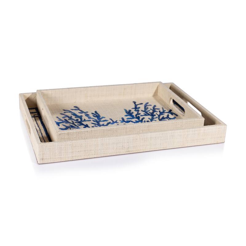 Coral Lagoon Natural Fiber Raffia Serving Tray