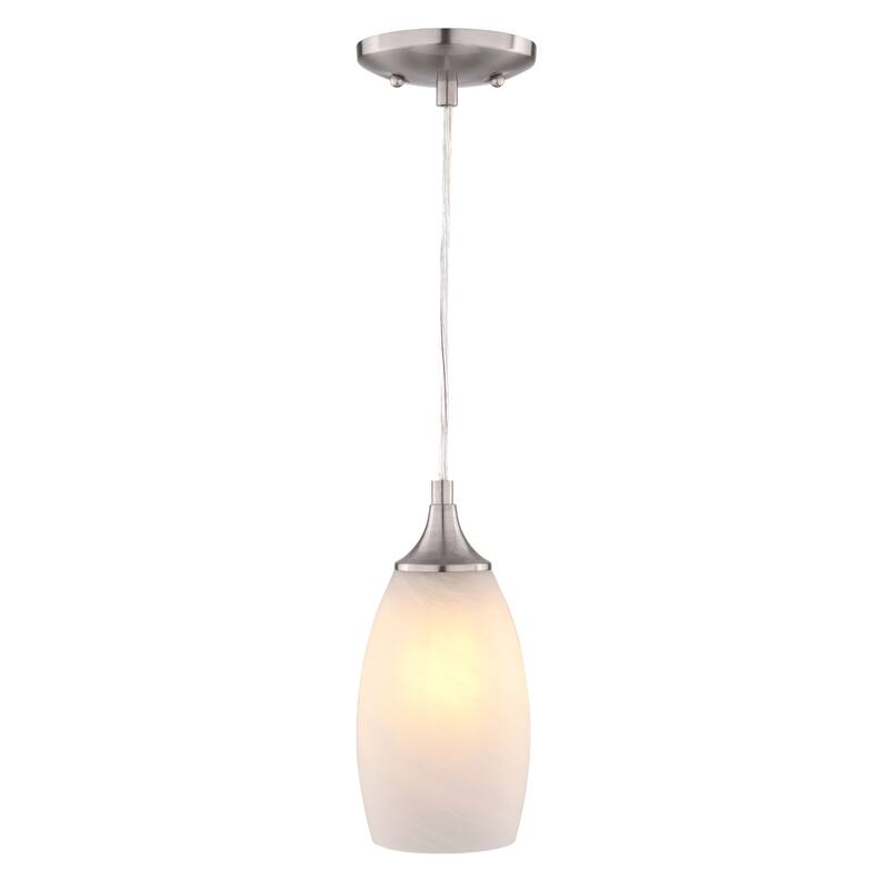VAXCEL Milano 1-Light 4.75 in. Wide Bell Mini Pendant, White Alabaster Glass Shade, Adj Height Hanging Ceiling Fixture
