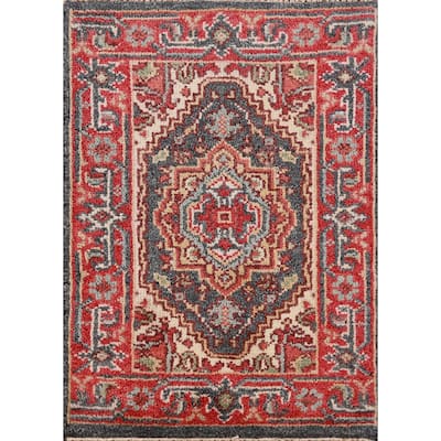 Hand Knotted Oriental 100% Wool Carpet Traditional Medallion Greys & Charcoal Heriz (serapi) Area Rug - 3' 0'' X 2' 0''