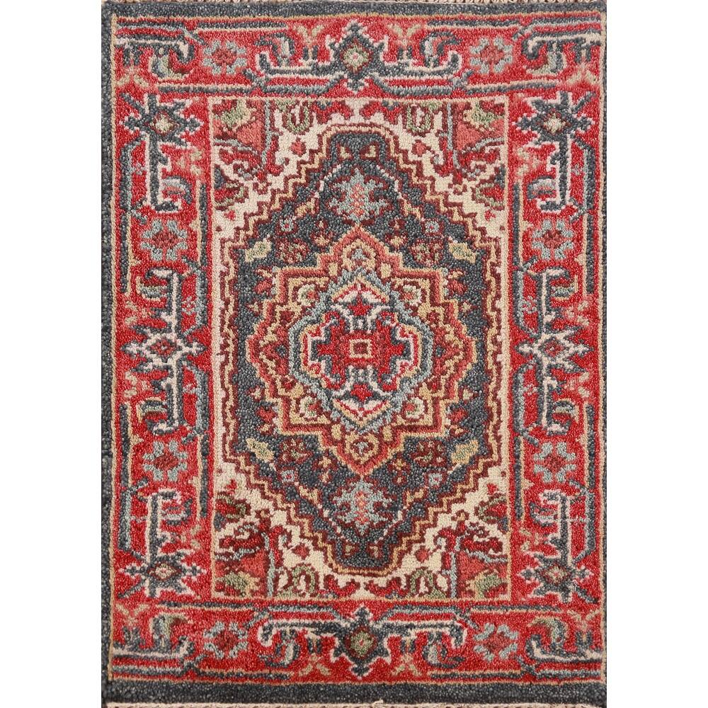Hand Knotted Oriental 100% Wool Carpet Traditional Medallion Greys & Charcoal Heriz (serapi) Area Rug - 3' 0'' X 2' 0''