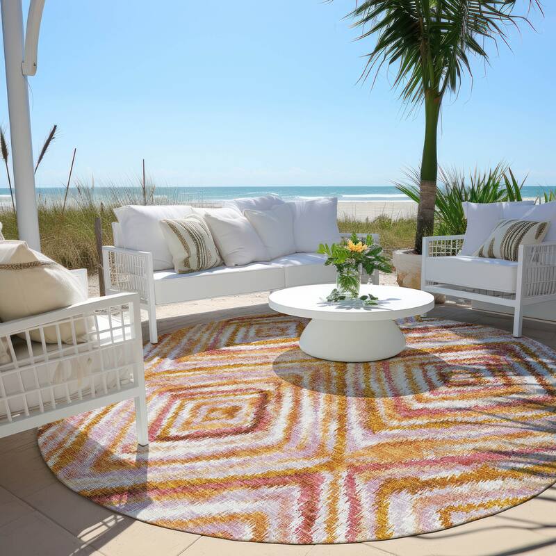 Machine Washable Indoor/ Outdoor Chantille Moroccan Boho Contemporary Rug - Orange - 8' x 8'