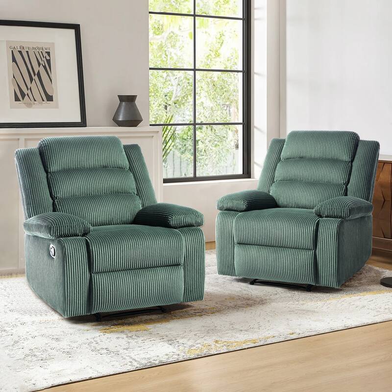 Classic Corduroy Upholstered Push Back Manual Recliner Chair(Set of 2) - Grey Green