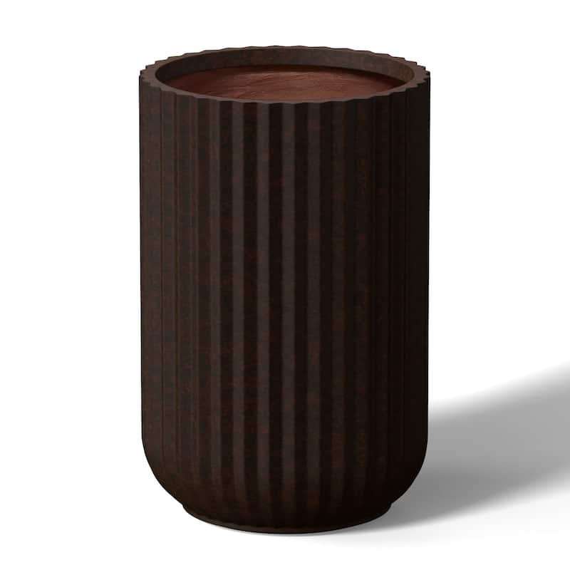 Concrete Flower Planter Tall Round Plant Pot - 14 x 22.5 in - Earthy Brown(Enhanced Interior)