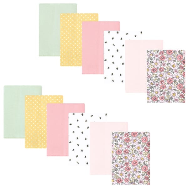 slide 1 of 1, Hudson Baby Infant Girl Flannel Burp Cloth 12pk, Pink Yellow Pretty Floral, One Size - Pink Yellow Pretty Floral - One Size One Size - Pink Yellow Pretty Floral