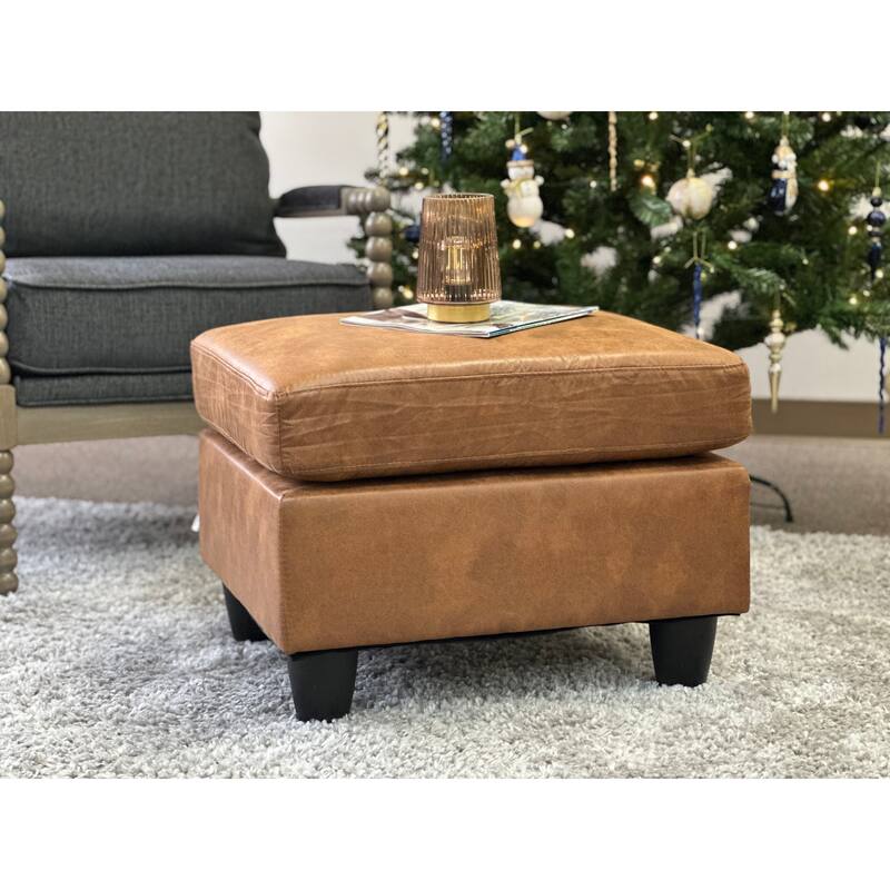 Faux Leather Ottoma,Padded cushion for maximum comfort,Upholstered in rich, breathable faux leather - Light Brown