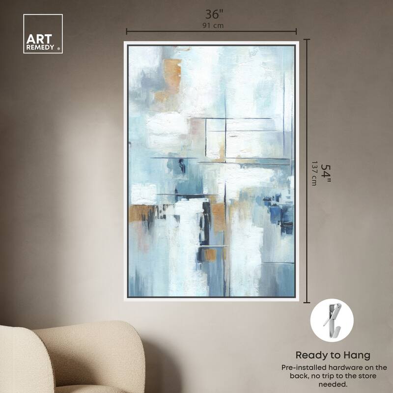 Art Remedy House Of Lines Ii Framed Blue Abstract 1 Piece Canvas Wall Art