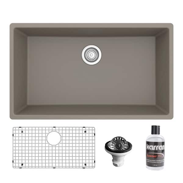 slide 2 of 54, Karran Undermount 32.5 in. Large Single Bowl Quartz Kitchen Sink Kit Concrete