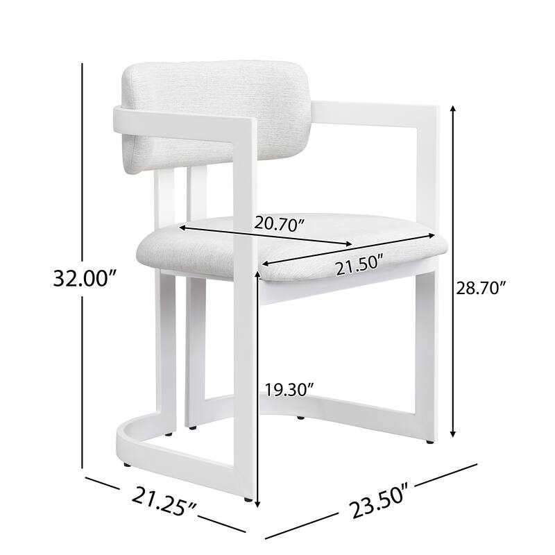 Upholstered Dining Chairs Set of 2, Fabric Armchairs with Beige Seating White Metal Frame, 265 LBS Weight Capacity