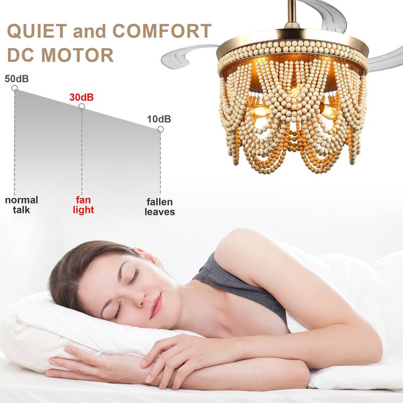 Bella Depot 42" Bohemian Retractable Ceiling Fan with Remote and Light 6-speed Reversible DC Motor