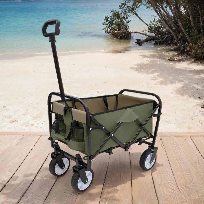 Multi-Use Foldable Wagon w/ 3 Liner Bags,Heavy Duty Beach Camping Cart