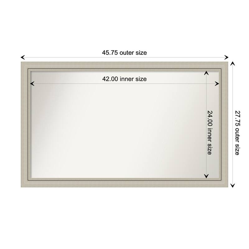 Romano Silver Narrow Framed Non-Beveled Custom Wall Mirror, Bathroom Vanity Mirror - Outer Size: 45.75 x 27.75