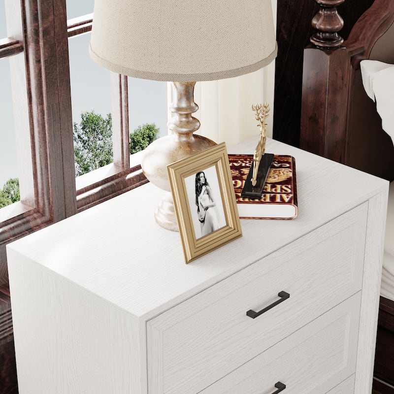 Wood - Grain 3 - Drawer Nightstand with Ample Storage Bedside Table Side Cabinet