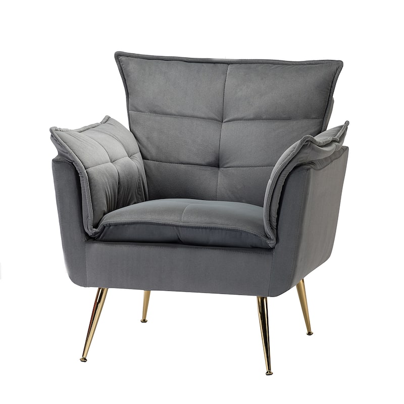 1ida Modern Velvet Tufted Padded Cushion Armchair with Golden Metal Legs by HULALA HOME