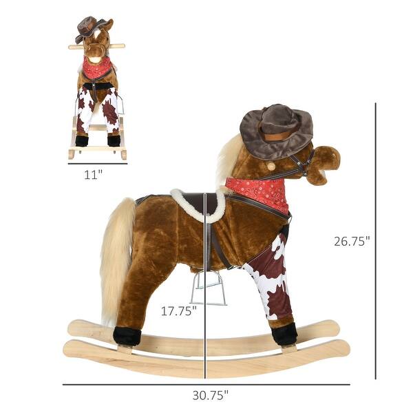 dimension image slide 1 of 3, Toddler Rocking Horse with Authentic Sounds, Plush Velvet Fabric, Saddle, and Stirrup for Kids 3-8 Years