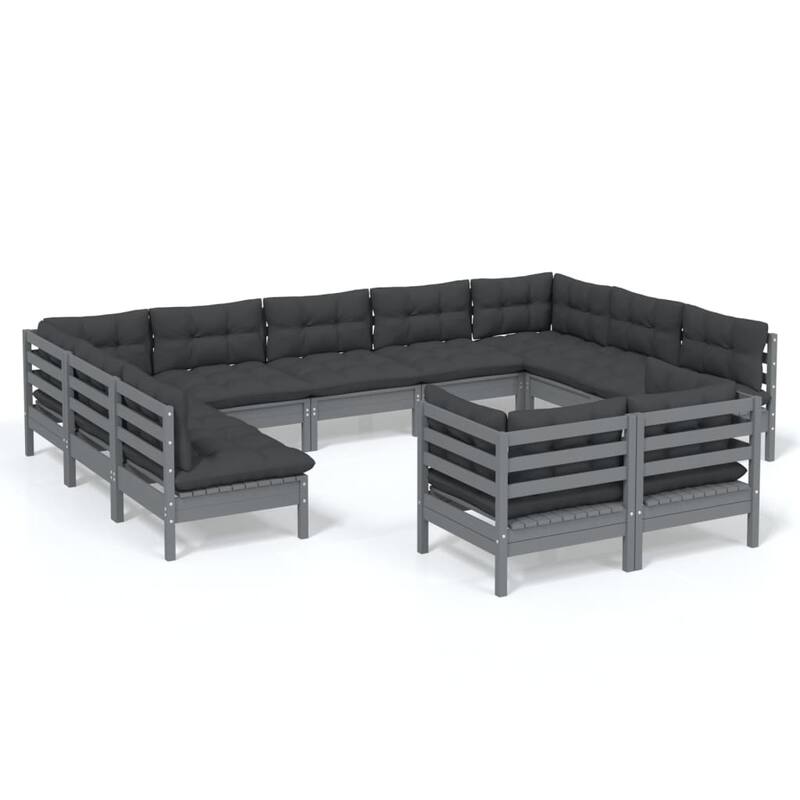 vidaXL Solid Pinewood Patio Lounge Set 12 Piece with Cushions Multi Colors
