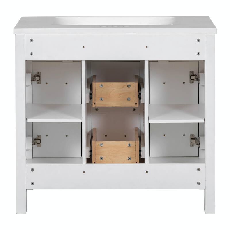 36" Bathroom Vanity with Integrated Resin Sink - 4 Drawers, 2 Doors
