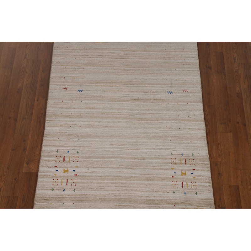 Striped Camel Gabbeh Indian Runner Rug Hand-Knotted Wool Carpet - 3'1" x 9'6"