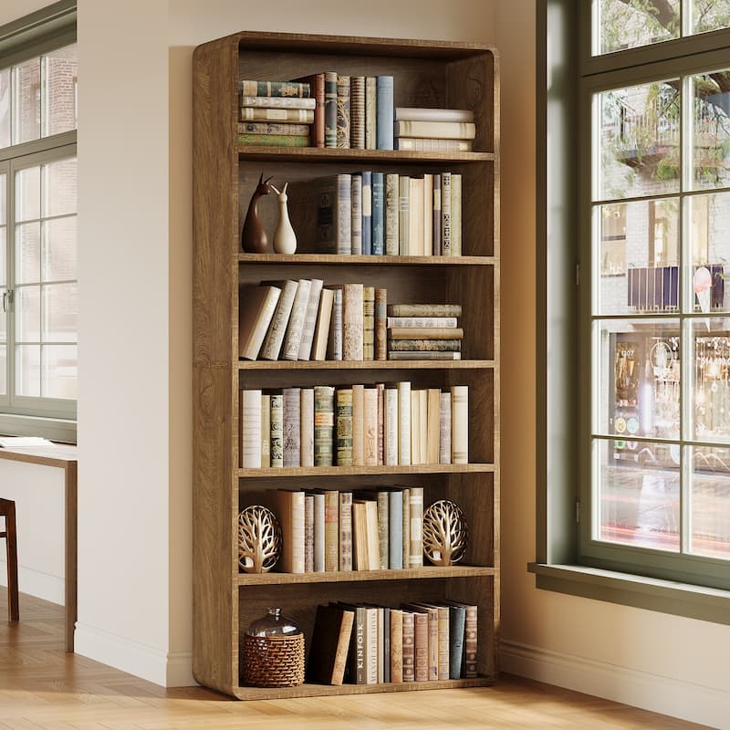 71-Inch Tall Bookcase, 6-Tier Wooden Bookshelf, Freestanding Bookcase