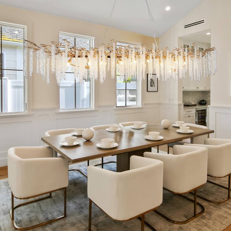 KAYLA Indoor Rectangle Crystal Chandeliers, Dining Room Light, Pendant Light Fixture for Kitchen Island
