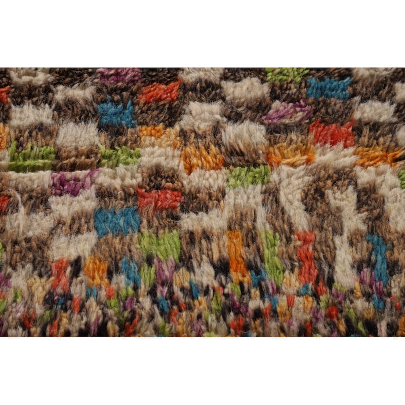 Checkered Plush Moroccan Oriental Area Rug Handmade Wool Carpet - 7'11" x 10'9"