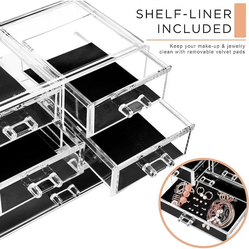 Sorbus Acrylic Cosmetics Makeup Jewelry Storage Case Display - 2 Large and 4 Small Drawers Space-Saving, Stylish Acrylic Case