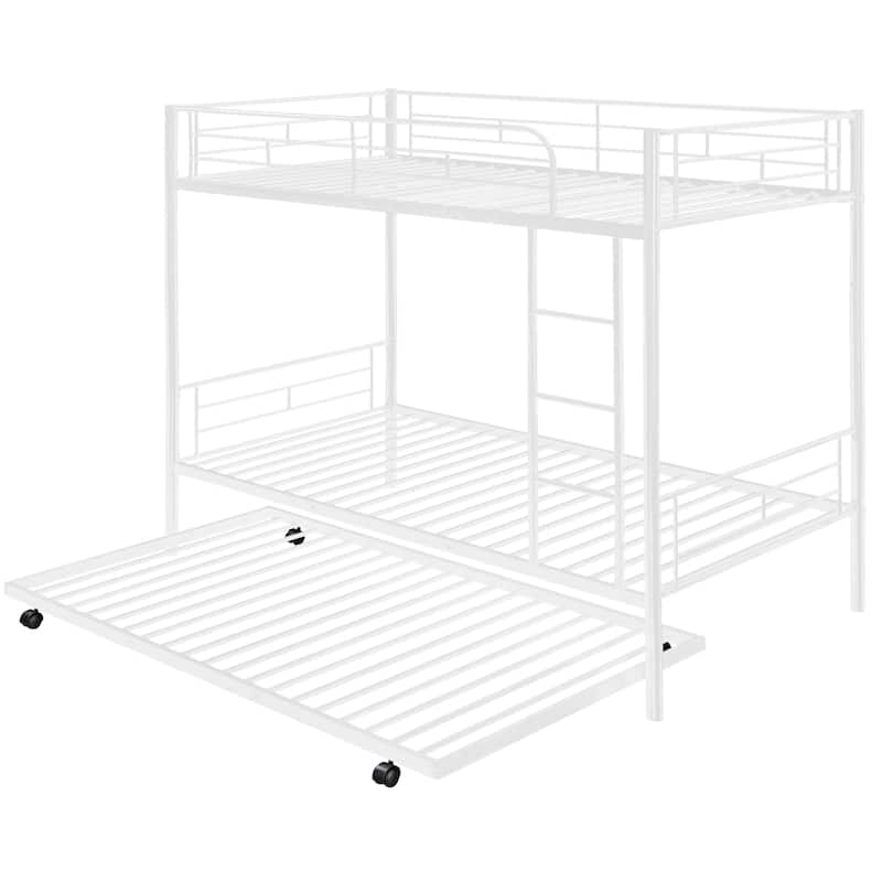 Twin over Twin Metal Bunk Bed with Trundle, Can be Divided into Two