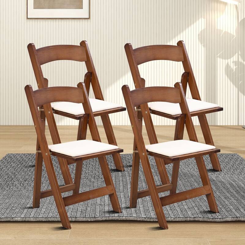 Modern simple style foldable dining chair set with upholstered cushions - Walnut+Beige